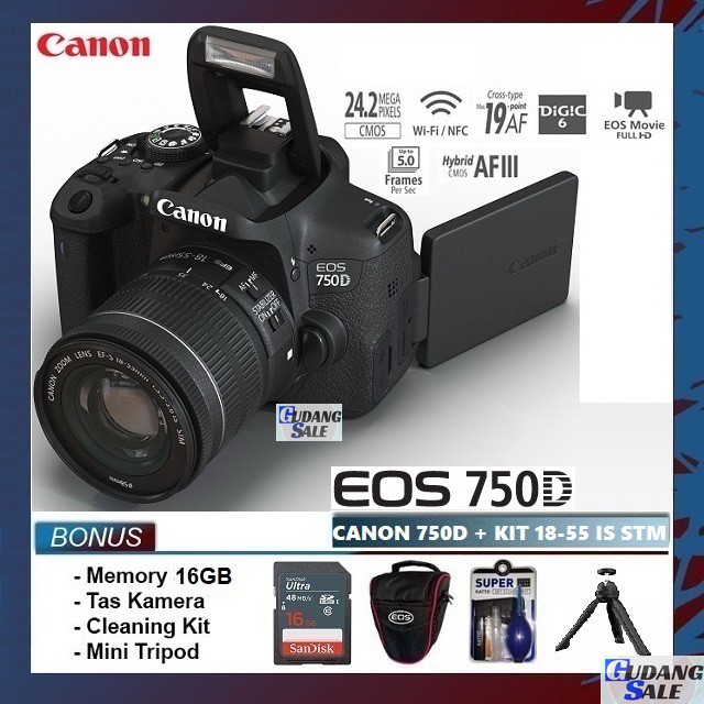 Jual [NEW] KAMERA CANON EOS 750D + LENSA KIT 1855MM IS STM WIFI