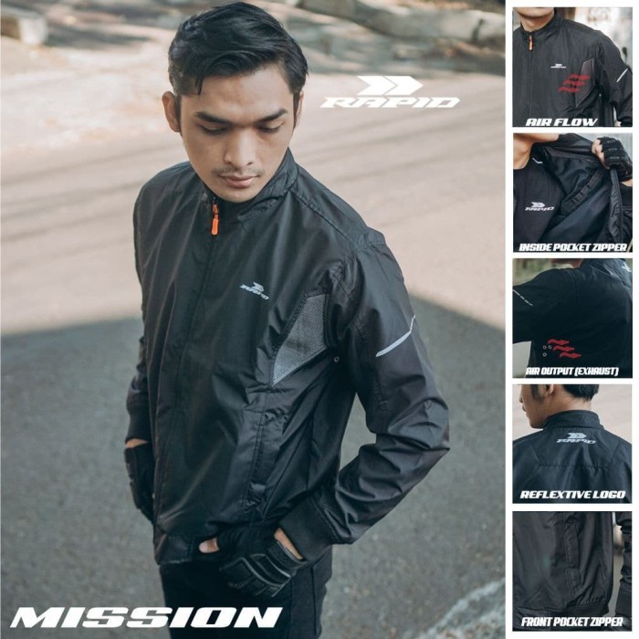 Jual Pria Jaket Rapid Mission Jaket Motor Touring Bomber Jacket Reflextif Hitam Sm Jaket 8501