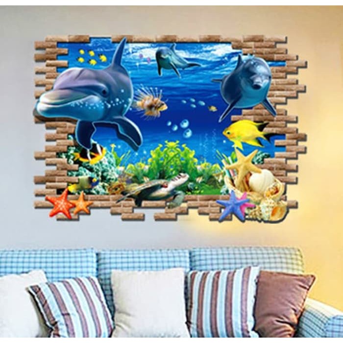 Jual Set Stiker Dekorasi Dinding Motif Kehidupan Bawah Laut (3D
