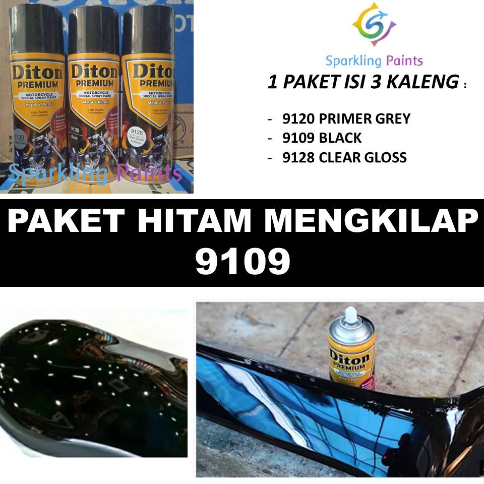 Jual PAKET Diton Premium Black 9109 Hitam Mengkilap + Primer grey 9120 ...