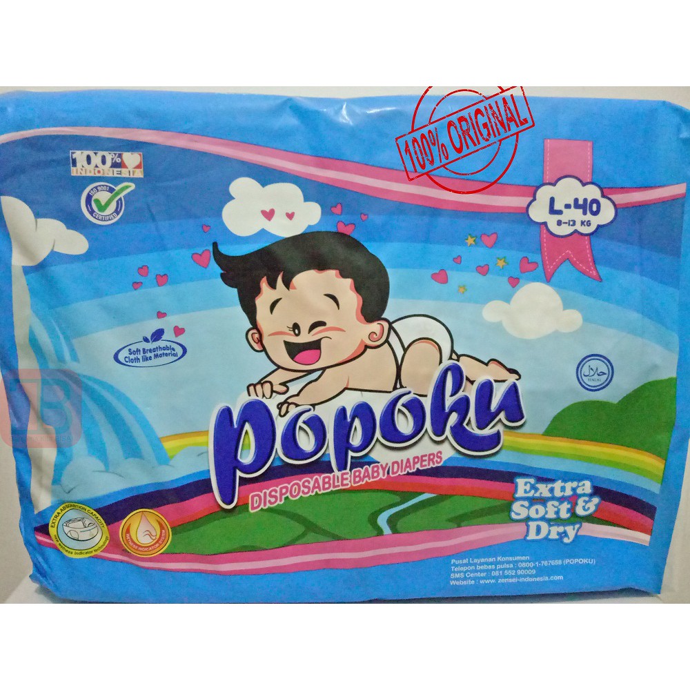 Jual POPOKU DISPOSABLE BABY DIAPERS L40 -PEREKAT | Shopee Indonesia
