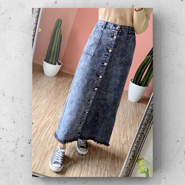 Jual Rok Jeans Rawis Hitam Button Kancing Aktif Shopee Indonesia 8612