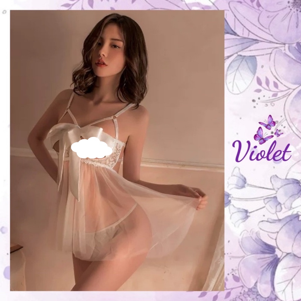 Jual Violet Lingerie Sexy Thong Pakaian Tidur Tembus Pandang V Neck Shopee Indonesia