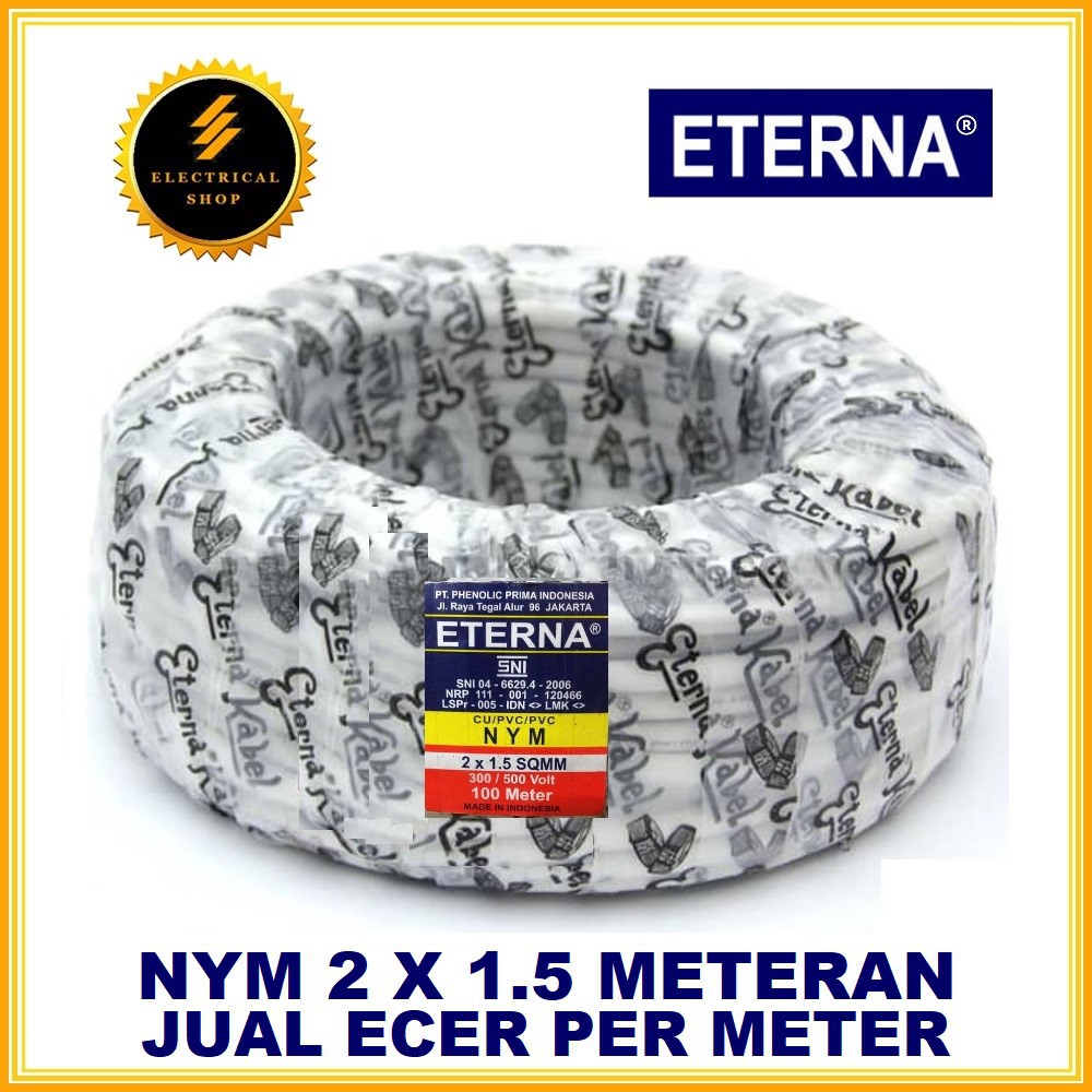 Jual Kabel listrik eterna NYM 2x1,5 kawat per 1 meter di toko DDR Net