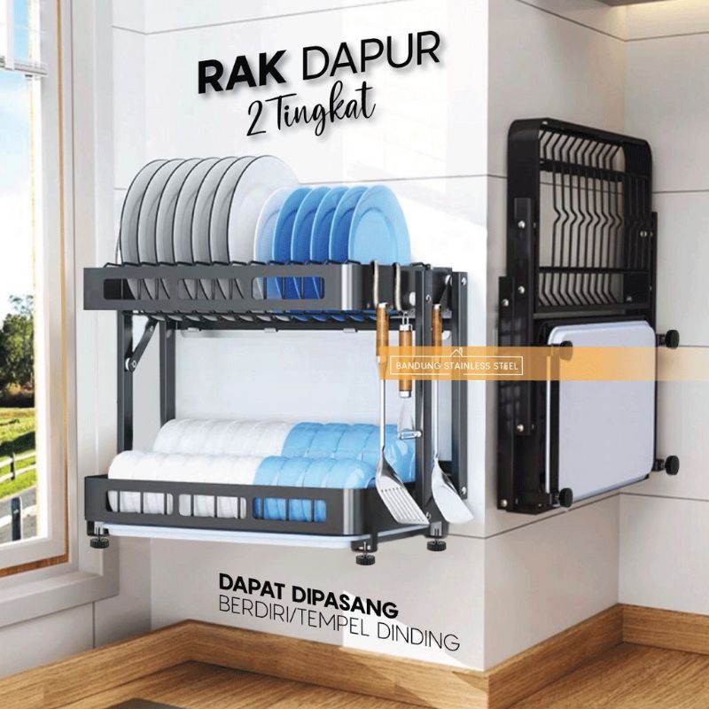 Jual RAK PIRING LIPAT 2 SUSUN RAK PIRING GANTUNG HITAM TIRISAN PIRING ...