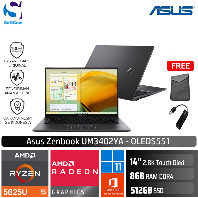 Jual Asus UM3402YA OLEDS551 OLEDS552 R5 5625U/8GB/512GB/Touch Zenbook ...