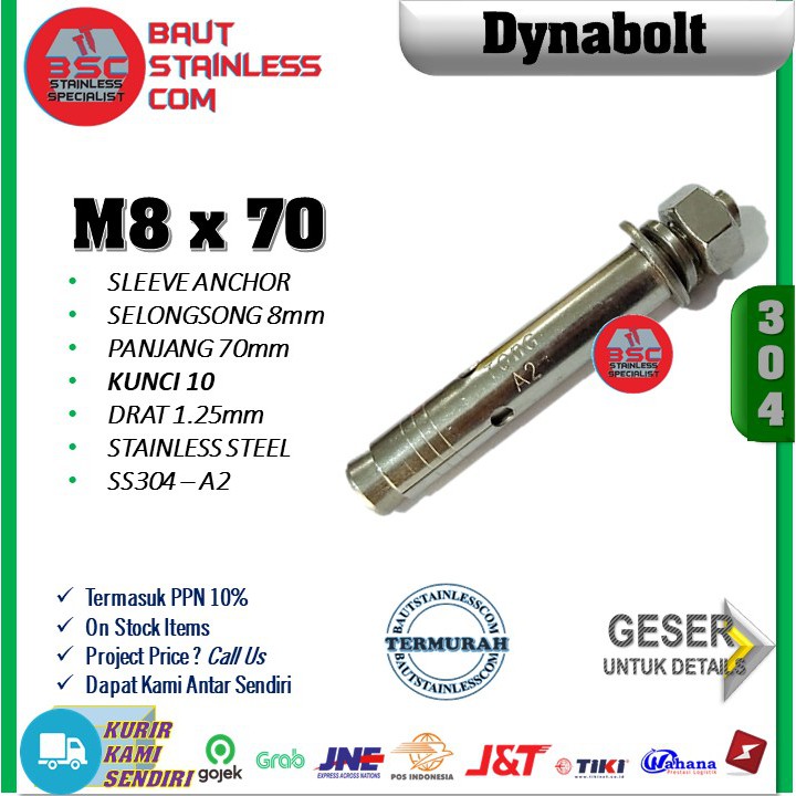 Jual DYNABOLT STAINLESS SS304-A2 8X70 | Shopee Indonesia