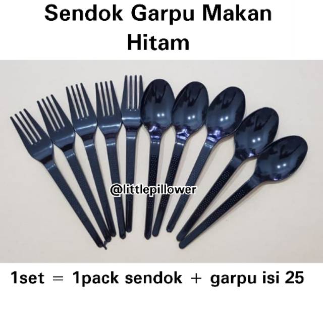 Jual Sendok Garpu Hitam 1set Sendok Makan Garpu Makan Isi 25pcs