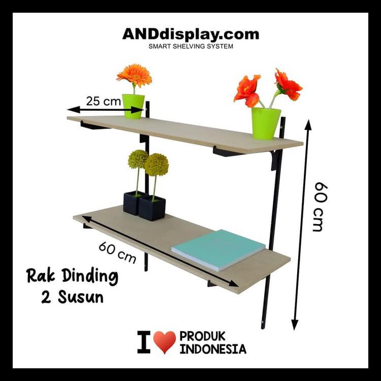 Jual RAK DINDING 2 SUSUN TIANG BRACKET BESI DEKORASI BUKU PAJANGAN KAYU ...