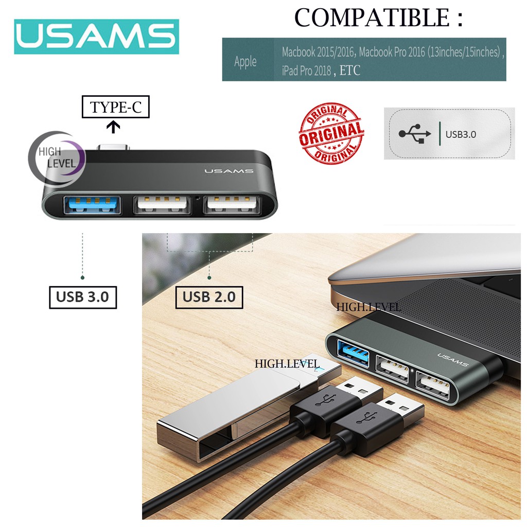 USAMS US-SJ462 Type-C Mini HUB Type-C to USB 3.0 + HDMI Adapter