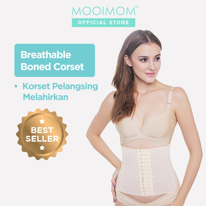 Jual Korset Melahirkan, MOOIMOM Long Breathable Boned Corset - Korset  Pelangsing Pasca Melahirkan (Nude)