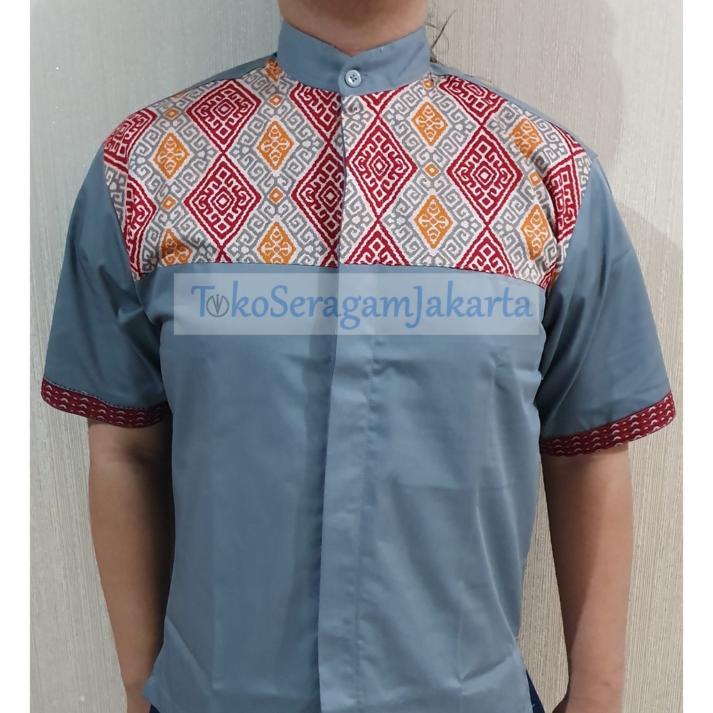 Jual Kemeja Abu Kombinasi Batik Seragam Kombinasi Kemeja Seragam Baju Kerja Seragam Drill 