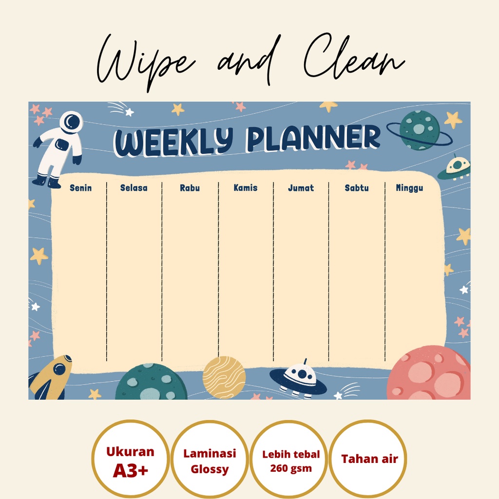 Jual Wipe and Clean | Weekly Planner | Poster Jadwal Pelajaran ...