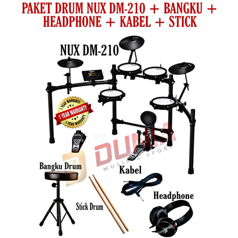 Jual Paket Elektrik Drum NUX DM210 + Bangku + Headphone + Kabel