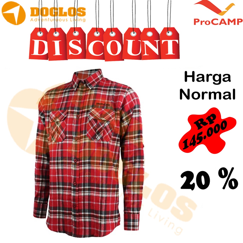 Jual kemeja Flanel ProCAMP Merah baju flannel gunung outdoor hiking