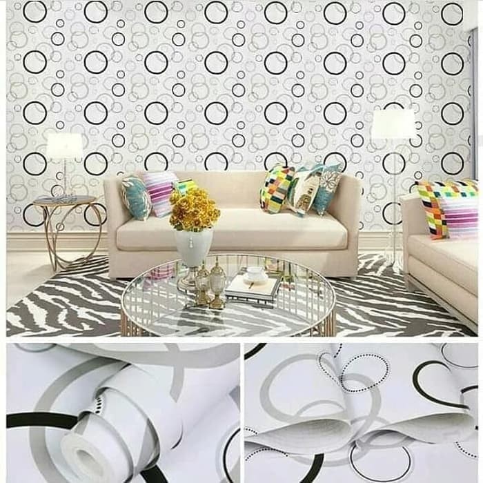 Jual Wallpaper Sticker Tembok Rumah Polkadot Hitam Putih Bahan Pvc