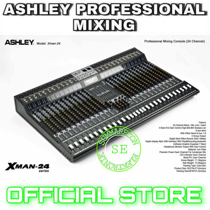 Jual mixer audio 24 channel original ashley xman 24 usb bluetooth ...