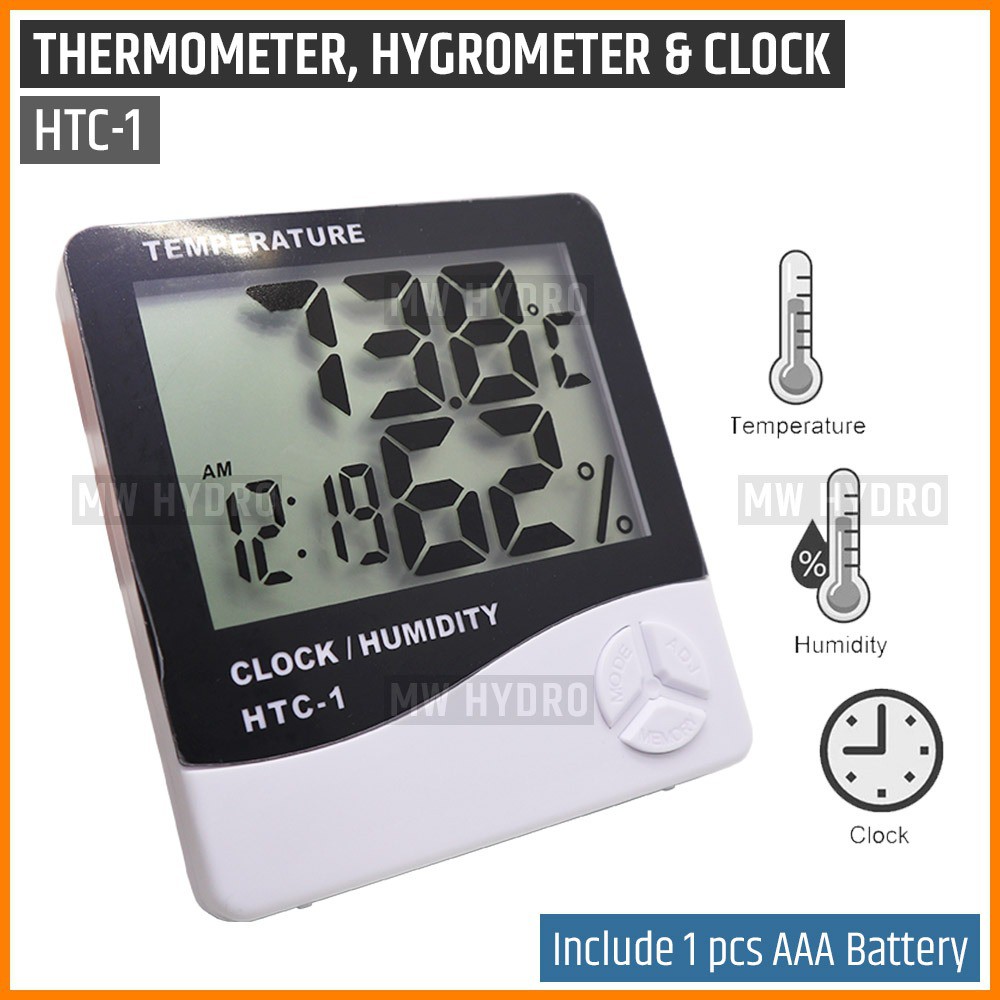 Jual HTC1 Thermometer, Hygrometer & Clock Temperature, Humidity