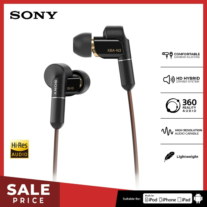 Jual Earphone Sony XBA-N3BP Headset Hi Res Wire Black Earphone