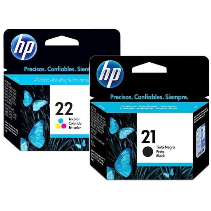 Jual tinta cartridge HP 21 black + 22 color original for HP DeskJet