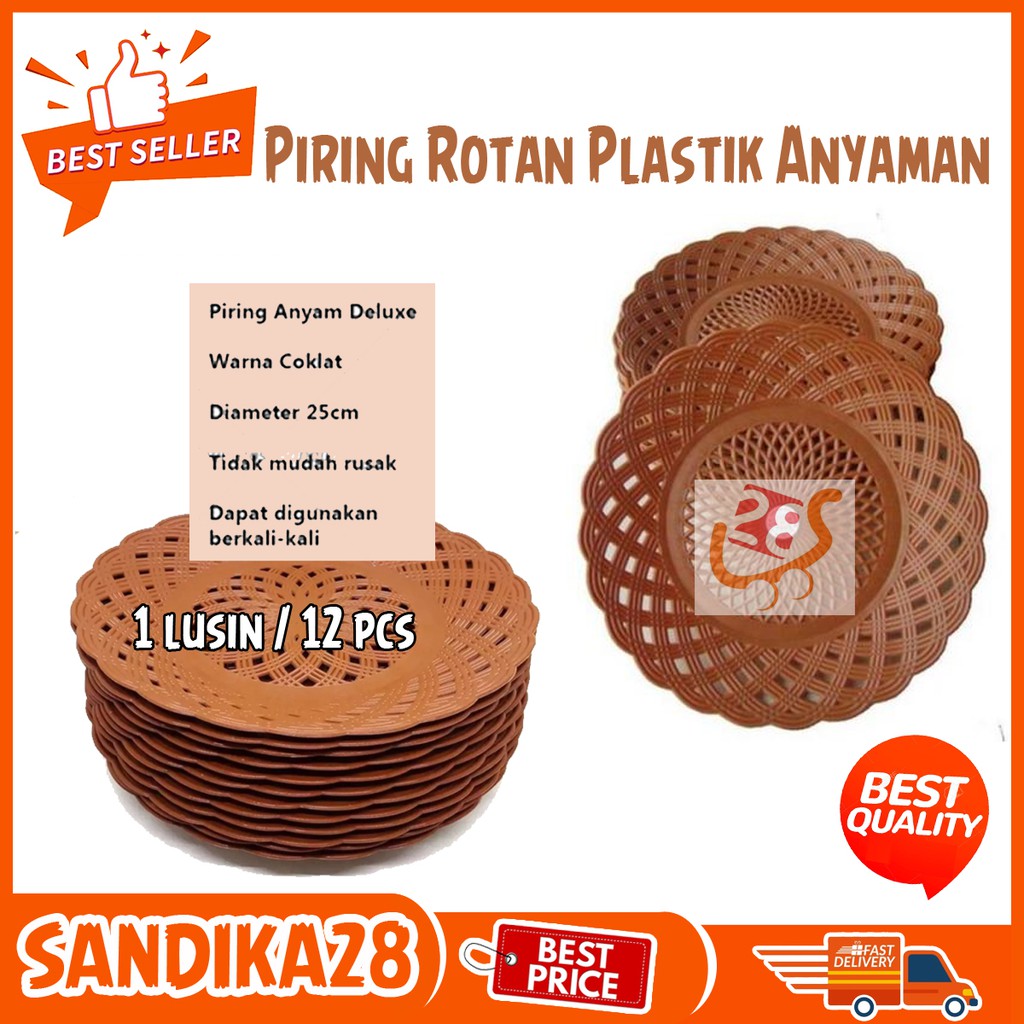 Jual Sandika28 Piring Rotan Plastik Anyaman Piring Rotan Anyaman 12 Pcs