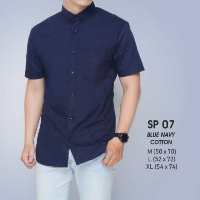 Jual Kemeja Pria Lengan Pendek Biru Dongker Hem Cowok Navy Polos M L Xl