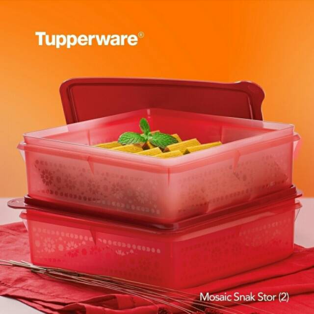 Jual Tupperware mosaic snack stor merah cocok untuk tempat kue kue ...