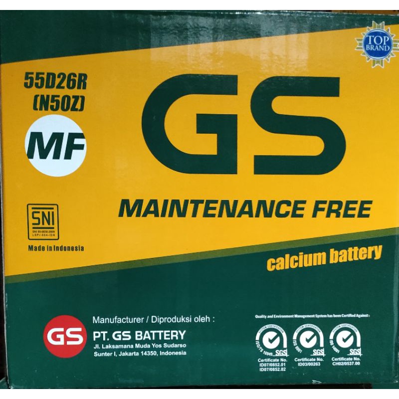 Jual ACCU / AKI GS MAINTENANCE FREE N50Z (55D26R) | Shopee Indonesia