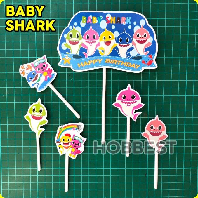 Jual TOPPER CAKE KERTAS : BABY SHARK - Dekorasi Kue Ulang Tahun Ultah
