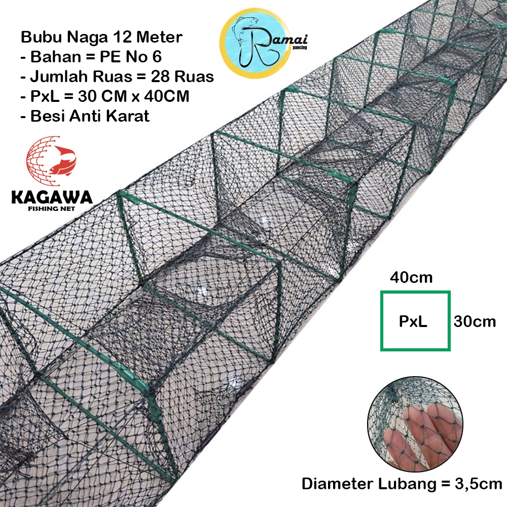 Jual Bubu Naga Ramai Pancing 12 Meter Kagawa Fishing Net Jaring Ikan 28 ...