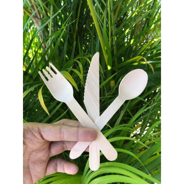 Jual Disposable Wooden Spoon Fork Knife Eco Cuttlery Sendok Garpu Pisau