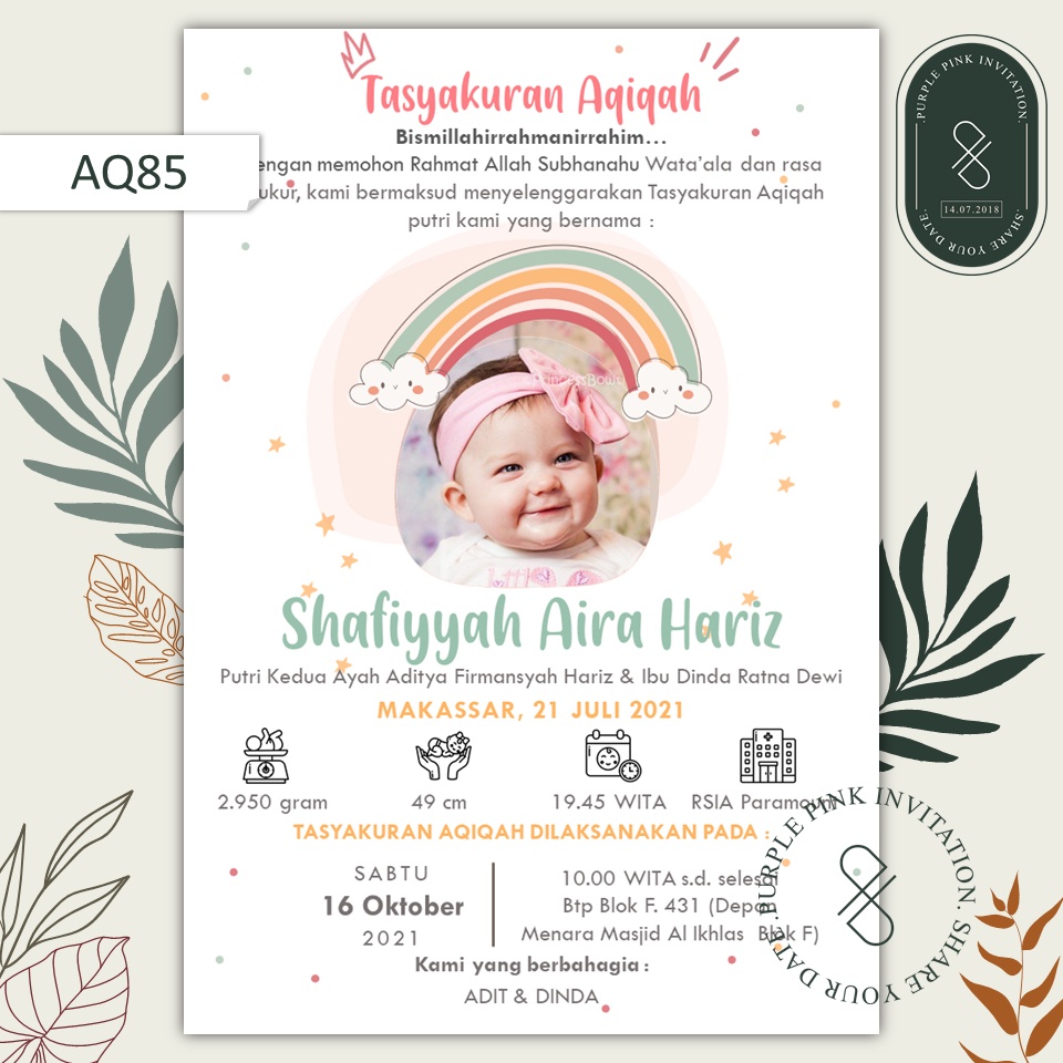 Jual undangan digital aqiqah code aq85 softfile warna putih tema
