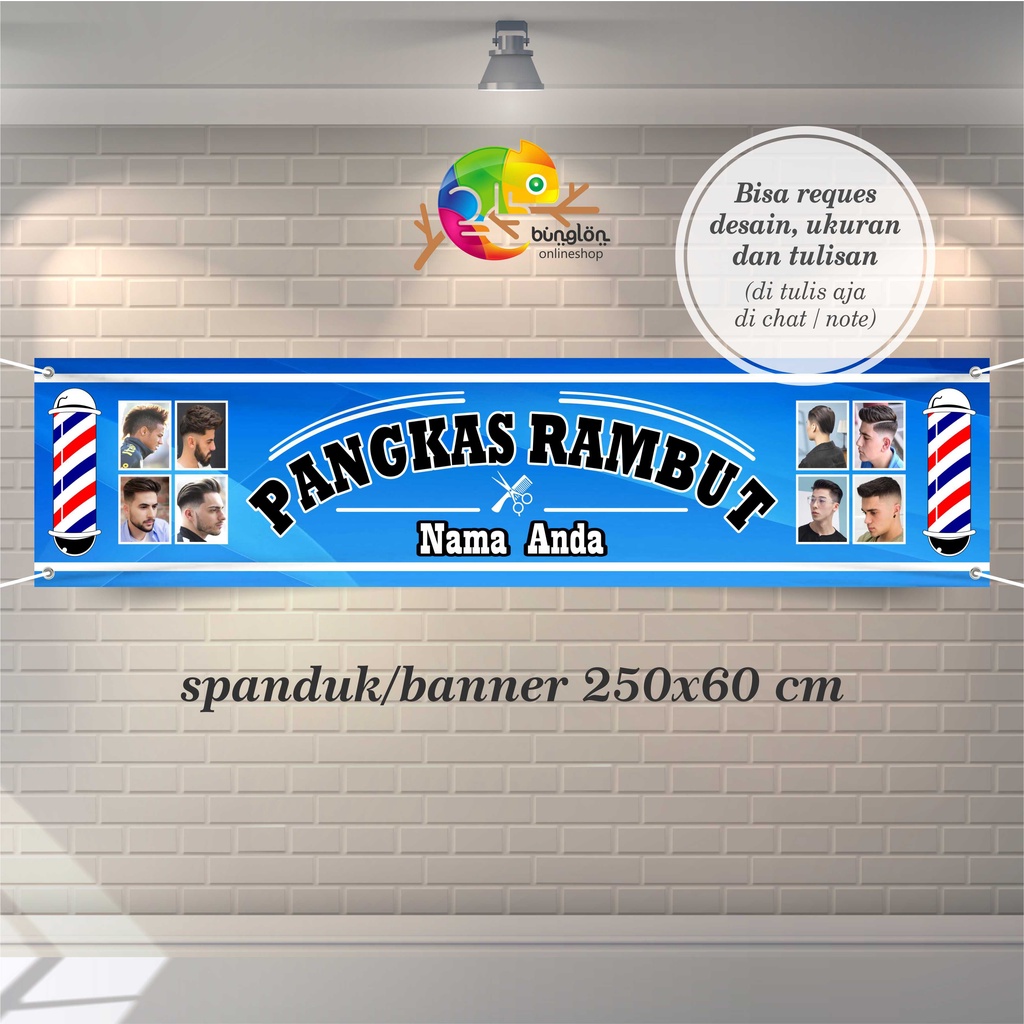 Jual Size 250x60 Cm Spanduk Banner Pangkas Rambut Custom Nama Model Biru Shopee Indonesia 