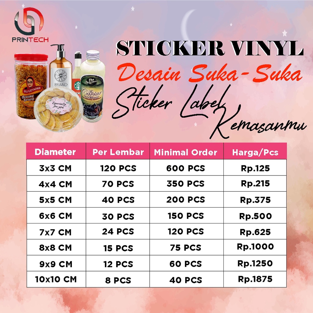 Jual Cetak Stiker Label Vinyl A3 Stiker Kemasan Vinyl Murah 4x4cm Shopee Indonesia 4121