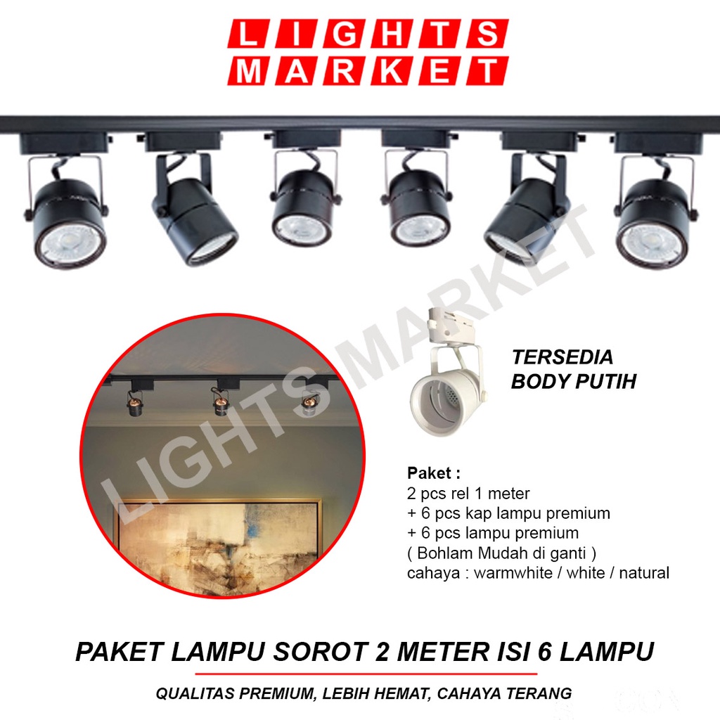 Jual Paket 1 Set 6 Lampu Rell Track LED Sorot Tracklight Rel Spotlight ...