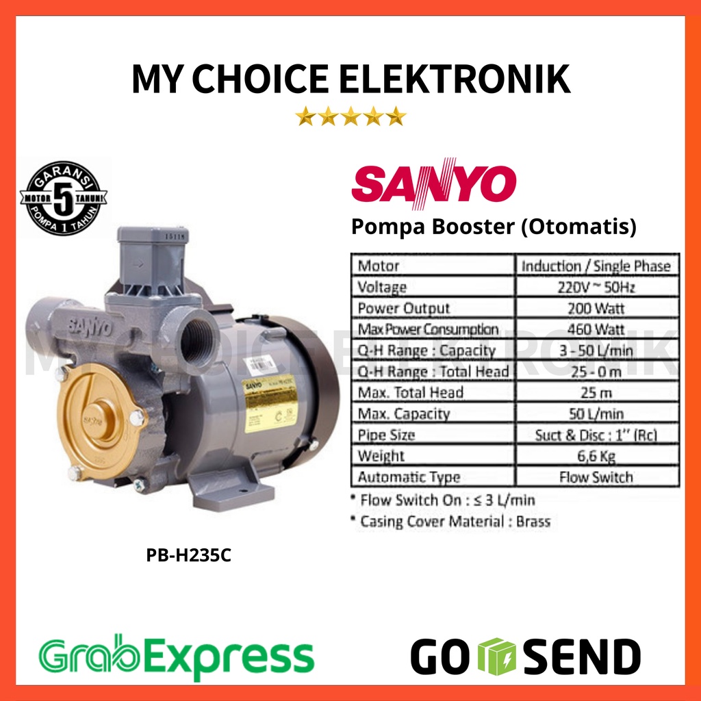 Jual Sanyo Pompa Booster Otomatis Pb H235 C S Pbh 235c S Pbh235c S