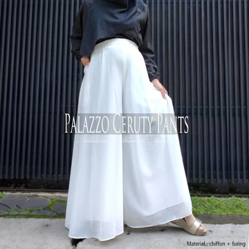 Celana Kulot Panjang Payung Lebar Wanita Muslimah Polos Palazzo Sifon Chiffon Ceruty Pants