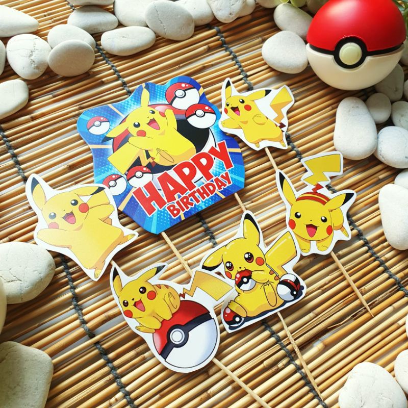 Jual SK Pikachu Pokemon Anime Birthday Cake Topper Cupcake Pudding ...