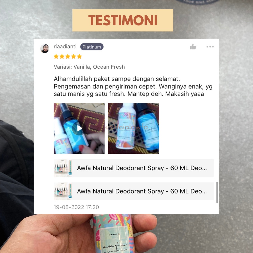 Jual Awfa Natural Deodorant - Wangi Vanilla Deodoran Spray 60ml Tawas ...