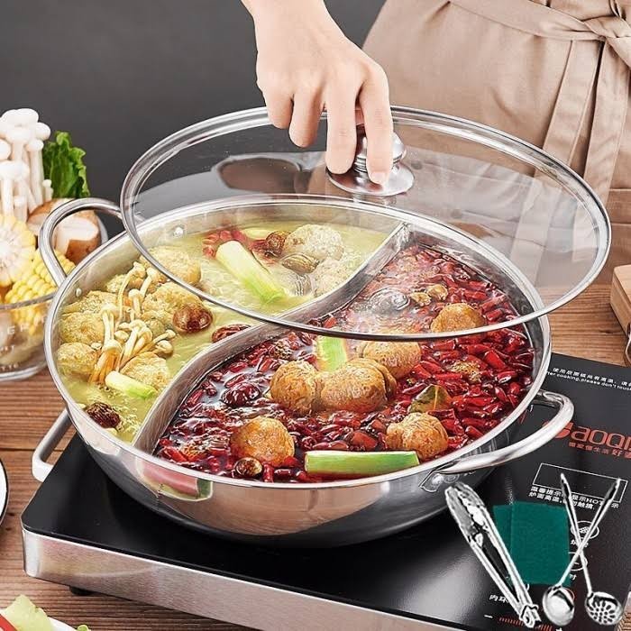 Jual Double Side Hot Pot Pan Stainless Steel Diameter 28CM Steamboat ...