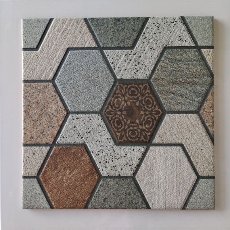 Jual Keramik Lantai Kasar Rustic X Uno Hexagon Brown Shopee Indonesia