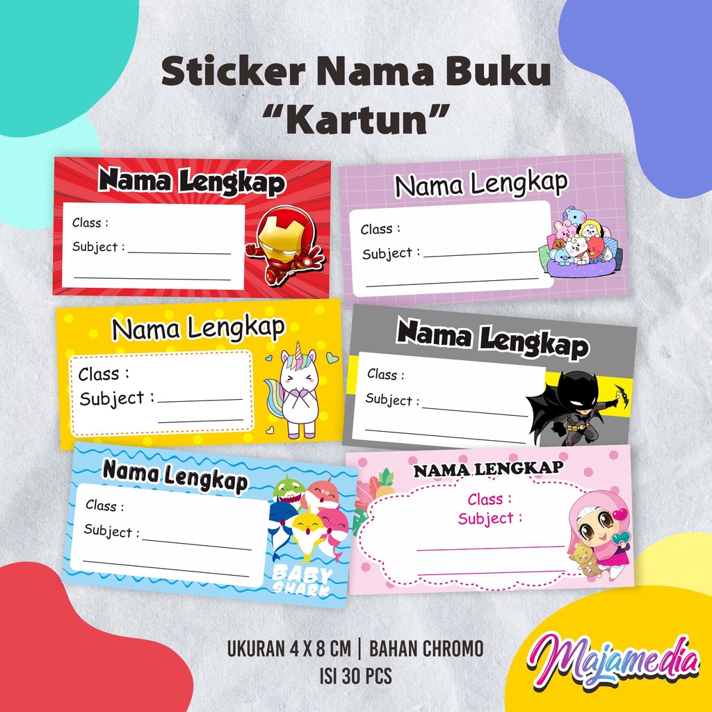  Jual (30Pcs) STICKER NAMA BUKU ANAK TEMA KARTUN 
