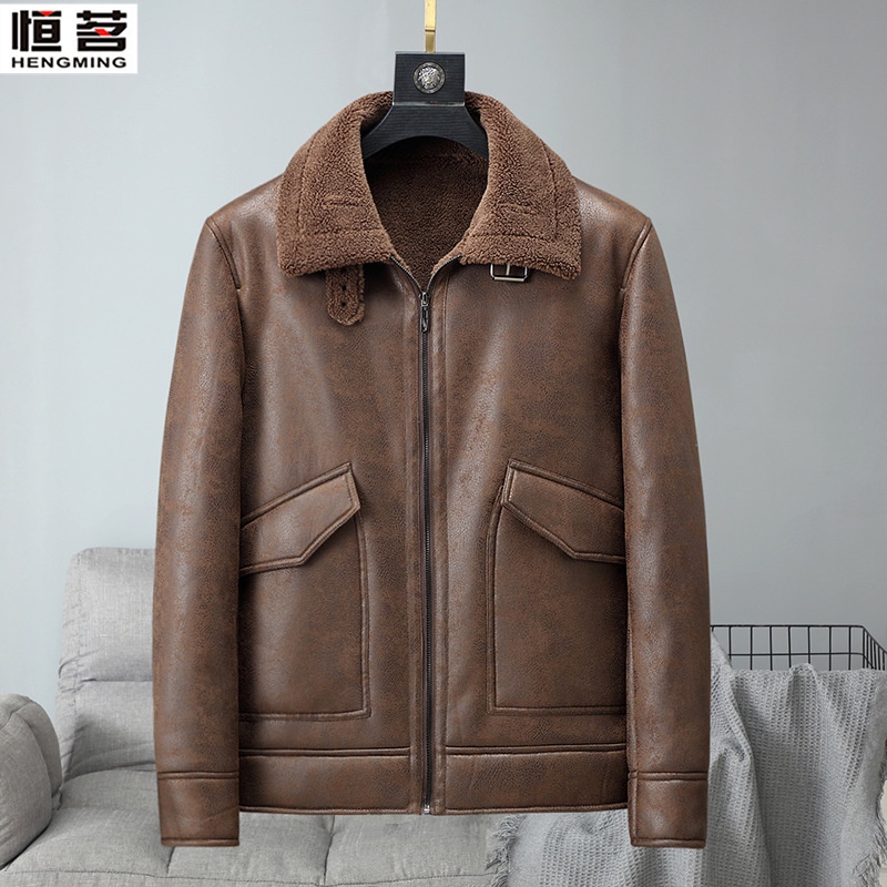 Jual Jaket Kulit Pria 2021 new winter leather clothes men's Plush