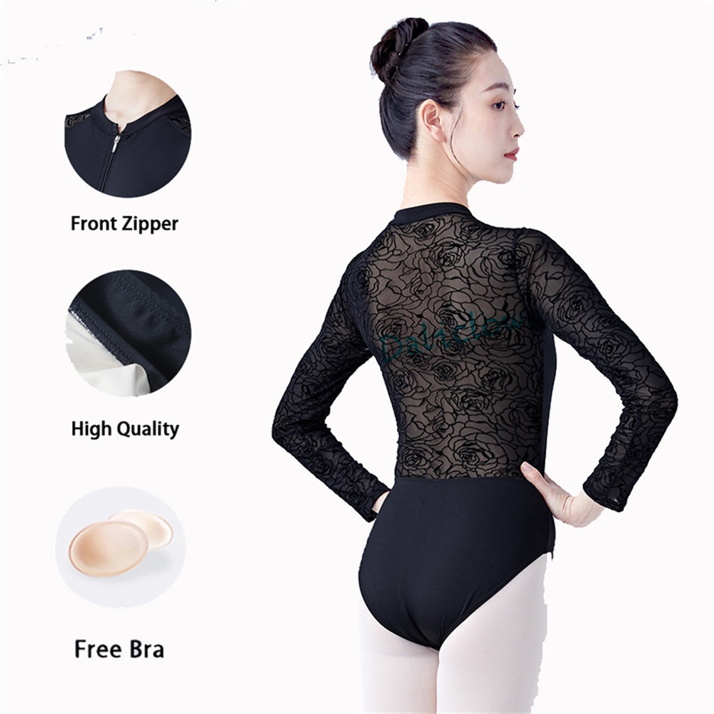 Body Danza Donna Con Pizzo - Leotard Maniche Corte Per Yoga E Ginnastica - Foto 7