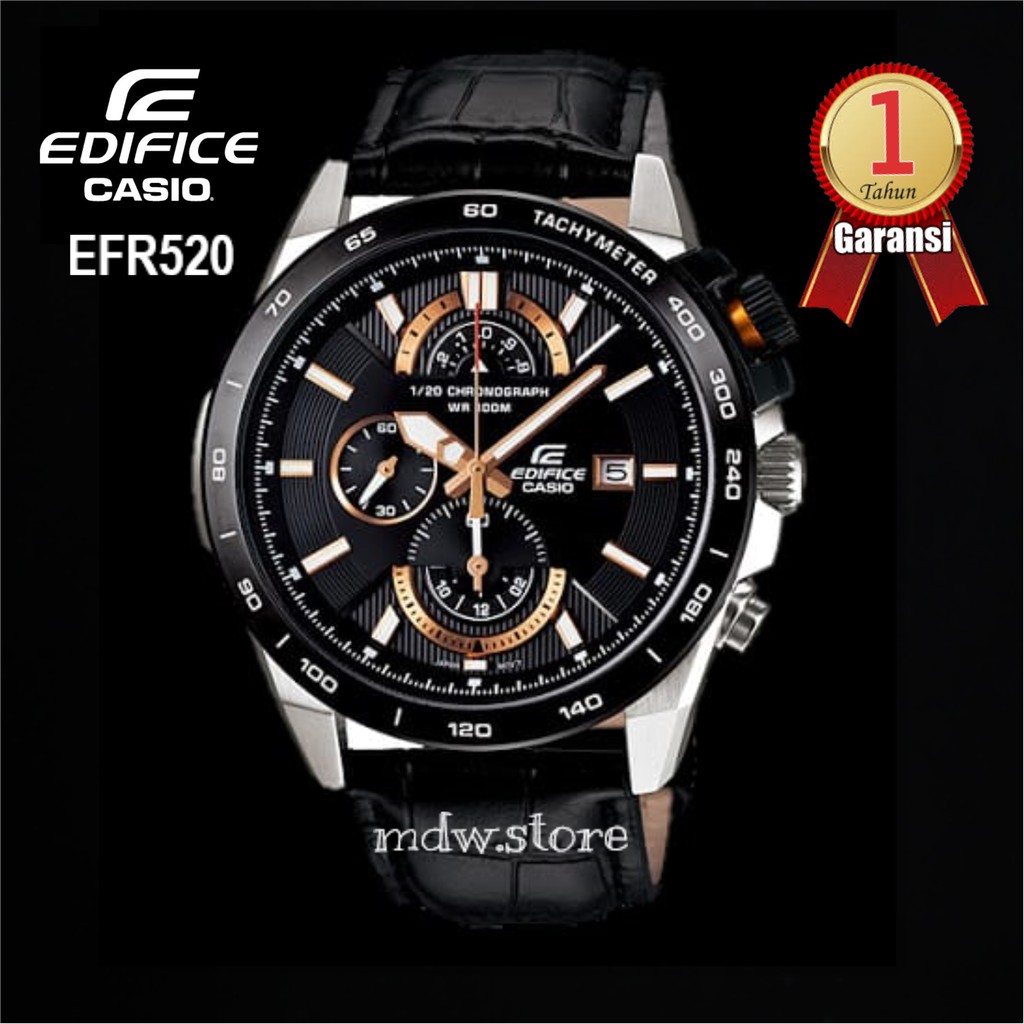Jual Casio Edifice EFR520 EFR 520 Leather Black Rosegold Jam Tangan Pria Shopee Indonesia