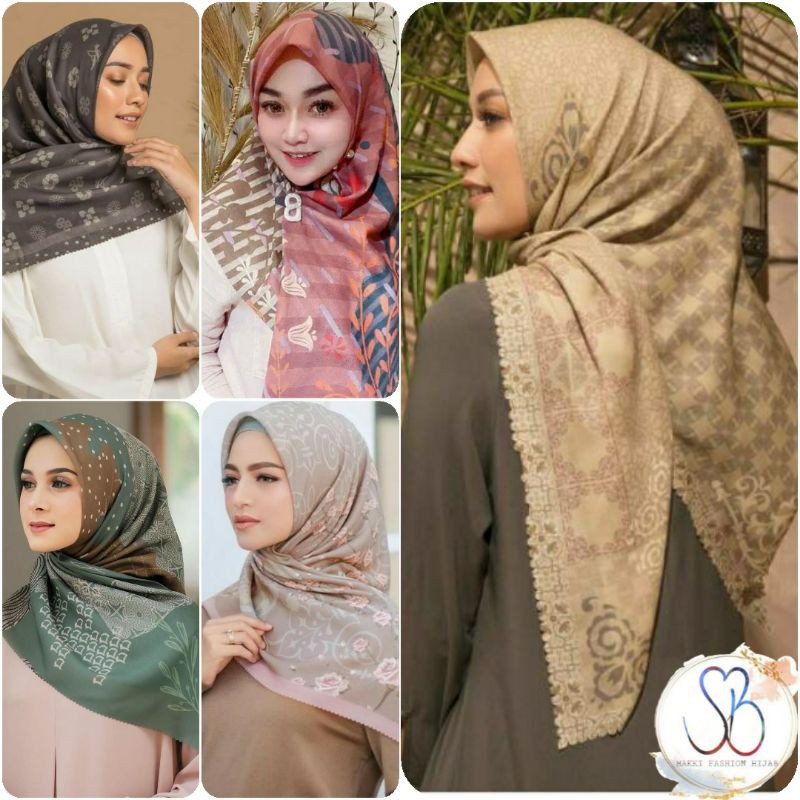 Jual Hijab Voal Premium Motif Segi Empat Hijab Square Printing 20 Motip Laser Cut Shopee