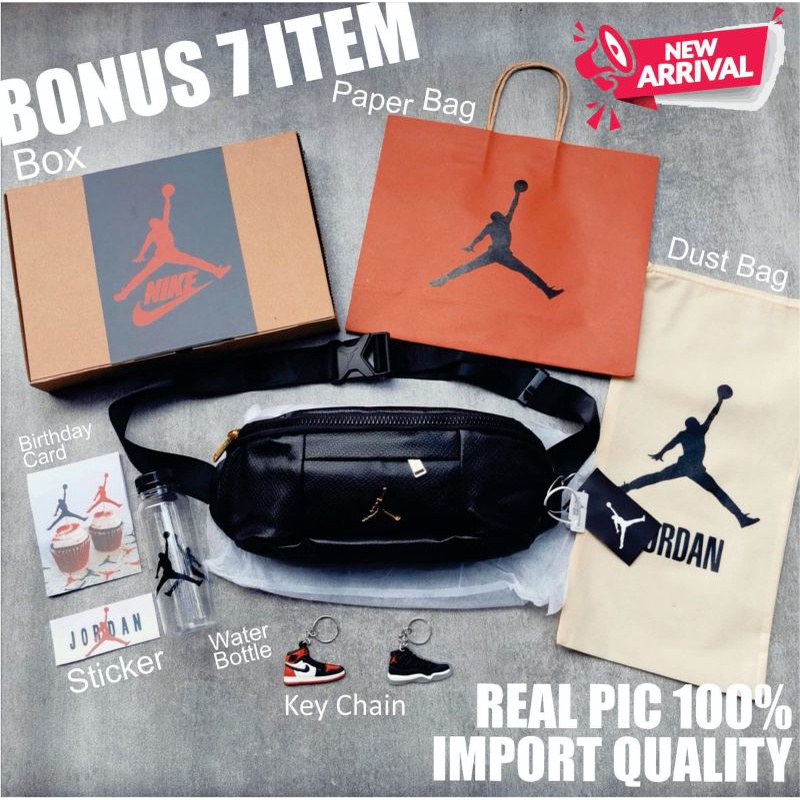 Jual Air Jordan Regal Waist Bag Air Crossbody Black/Glod Fullset Free