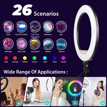 Mixio 45Cm 18Inc Ring Light Rgb Rainbow Tripod 2.1M