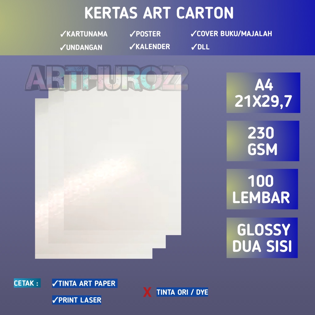 Jual Kertas art carton paper 230 gsm A4 isi 100 lembar/Art karton 230