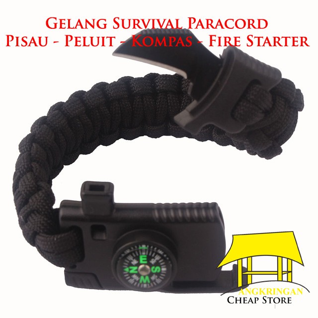 Jual Gelang Kompas Peluit Pisau Fire Starter Multifungsi Survival